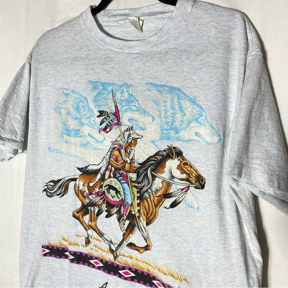 Vintage Habitat Arizona Native American On Horseback W Wolves Graphic Tee L - Picture 11 of 16